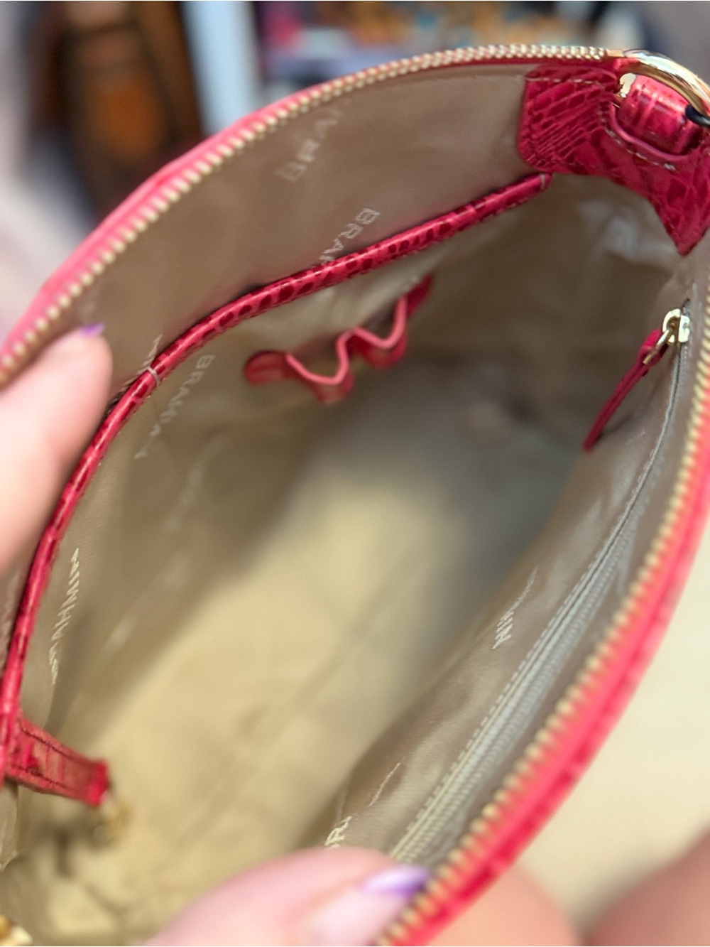 Brahmin Mini Duxbury Crossbody in Bright Pink Croc-Embossed Leather - Picture 3 of 3